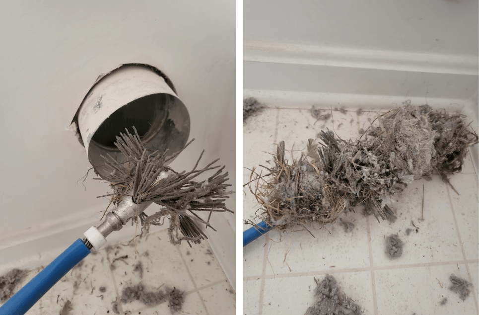 Before and after photo of air duct